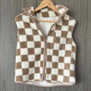 Tan Checkered Sherpa Vest